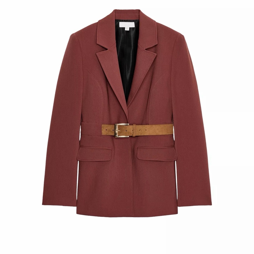 Zara Women's Burgundy Belted Blazer